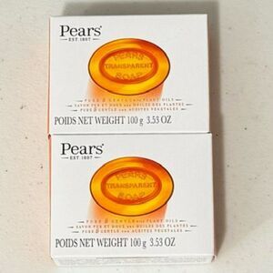 NEW Set of 2 PEARS Amber Transparent Bar Soap w Glycerin and Natural Oils 3.5oz